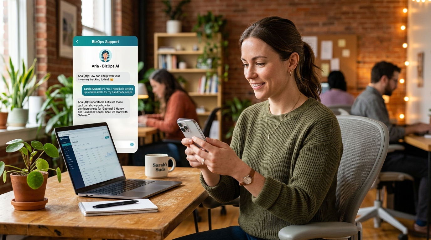 Customer interacting with AI support bot on a smartphone
